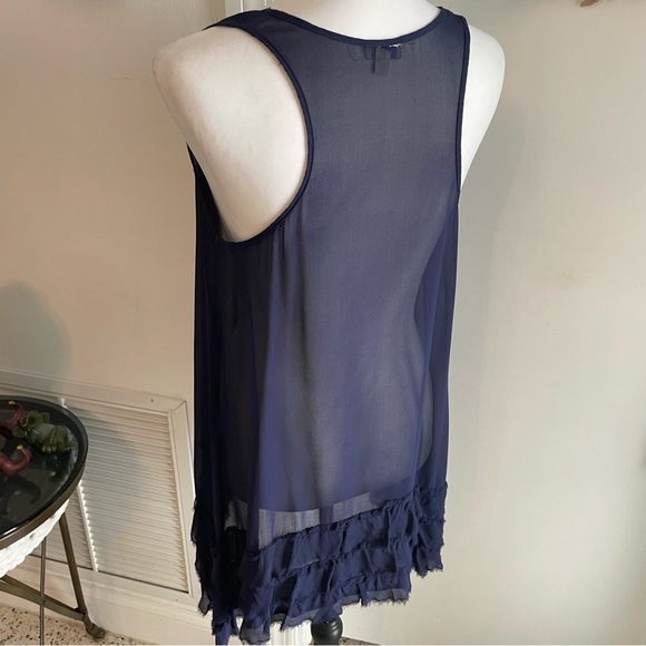 Anthropologie Odille Navy Blue Sheer Swing Top! Great condition! 4 - Picture 6 of 11
